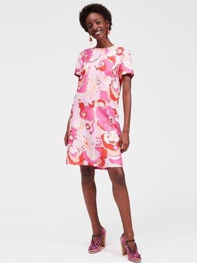 La DoubleJ Mini Swing Dress Peonia Rosa Floral 100% Silk Size L